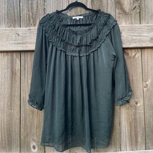 Rose & Olive Dark Green Ruffle Neck Blouse